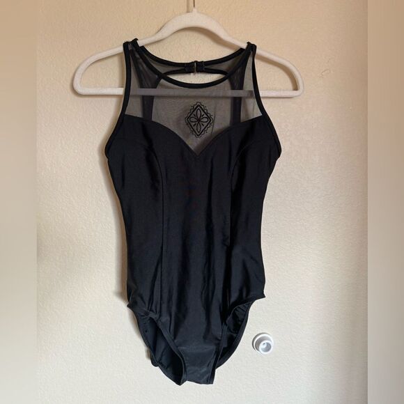 Vintage Jantzen Mesh High Neck Swimsuit Onesie Sz 10 Black Full Coverage Amulet - Picture 2 of 7